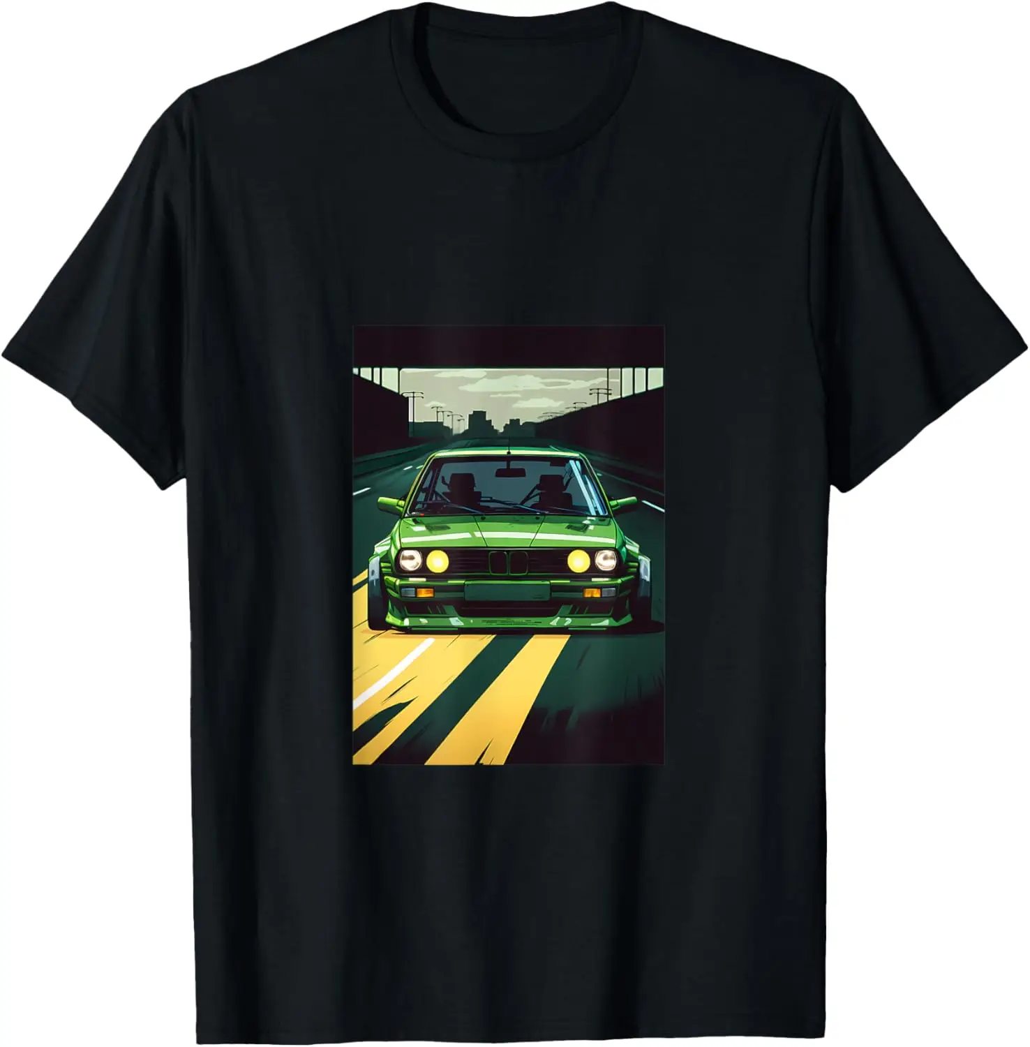 Retro Drift Sports Car Action 90s Cartoon Art Print Minimal T-Shirt