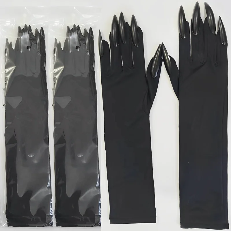 

48cm Spandex Halloween Cosplay Compulsion Fashionable Personality Stretch Ghost Claw Long Nail Gloves Stage Performance Solid