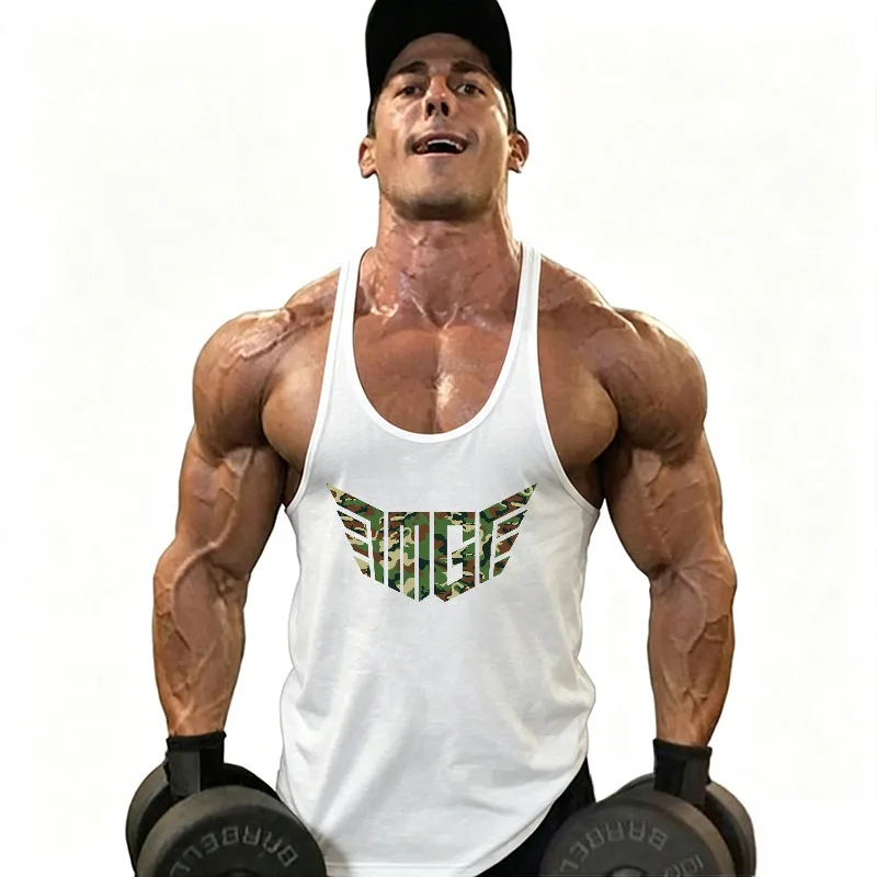 Mens Cotton Stringer Tank Tops Running Vests Low Scoop Neck Y-Back Curved Hem Gym Bodybuilding Workout Muscle Sleeveless Shirt