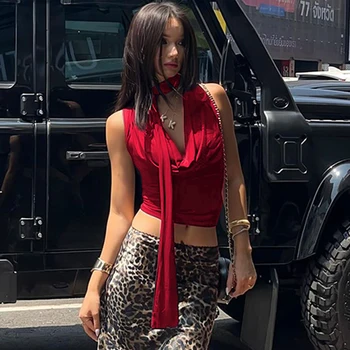 damska na ramiączkach, letnia, nowa, seksowna, bez rękawów, z niską klatką piersiową, moda uliczna, bandażowa, na co dzień, szczupła, damska, do klubu, na imprezę, wszechstronna koszulka