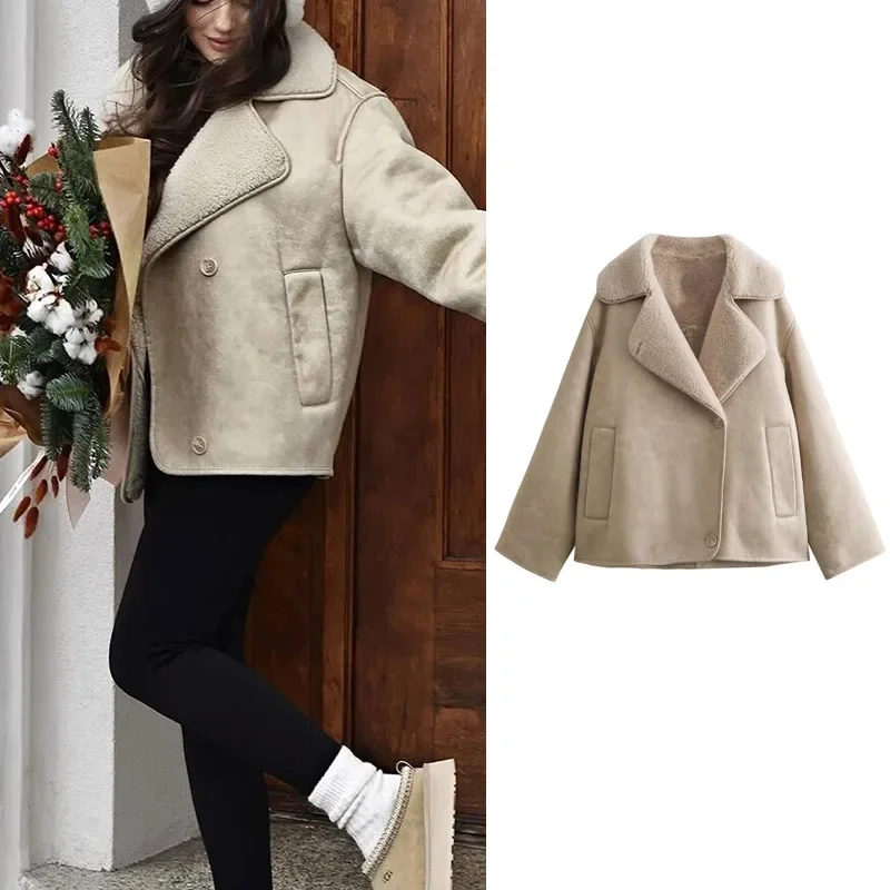 2024 Autumn Winter Women Casual Jackets Fashion Vintage Warm Single Breasted Turn Down Collar Solid Thick Chic Coats