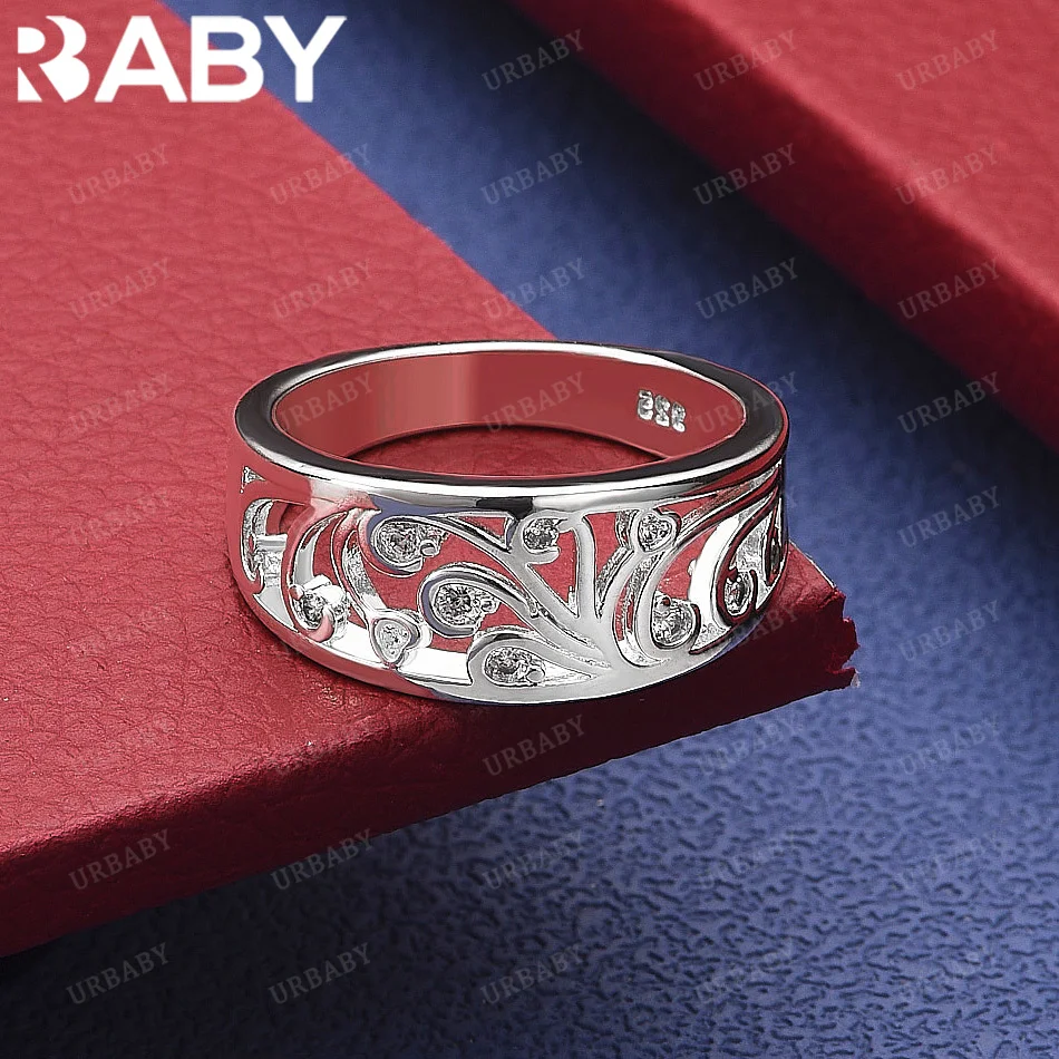 

URBABY 925 Sterling Silver Zircon Pattern Ring Fashion Jewelry Vintage Grace Charm Noble Party Birthday Gifts