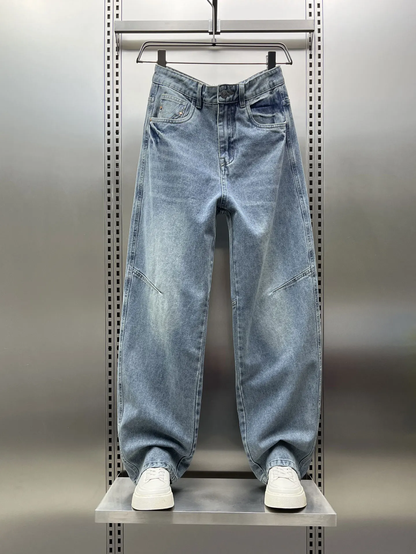 

American Retro Waed Blue Men's Jeans Spring 2026 Loose Wide Leg Straight Blade Pants Casual Classic mid Waist Denim
