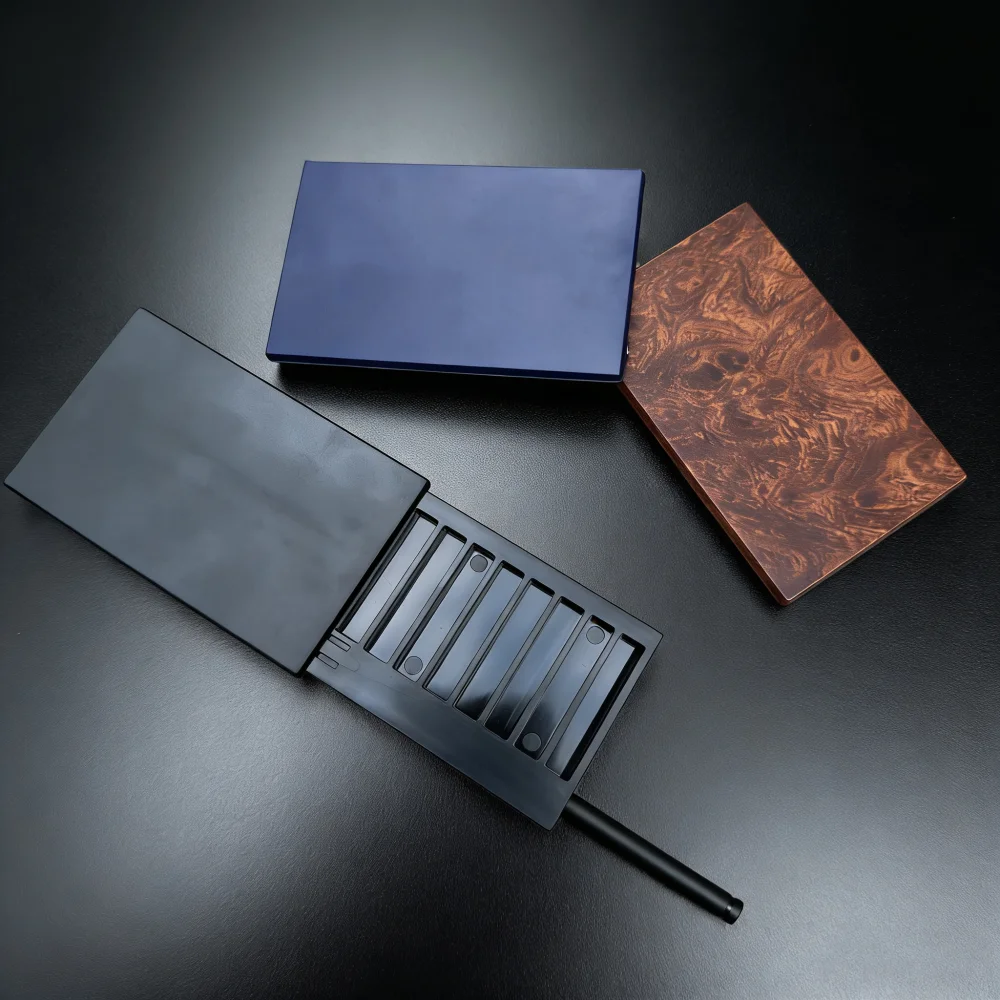 8区画プラスチック製嗅ぎタバコキット容器、アルミ製ストロー付きスリップ蓋、ポケットサイズ携帯用収納ボックス