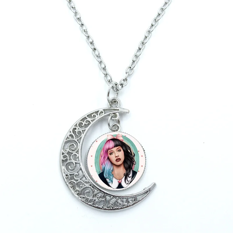 Singer Melanie Martinez Pop Music Album Cover Crybaby Pattern Glass Dome Cabochon Crescent Moon Necklace Statement Jewelry Gifts