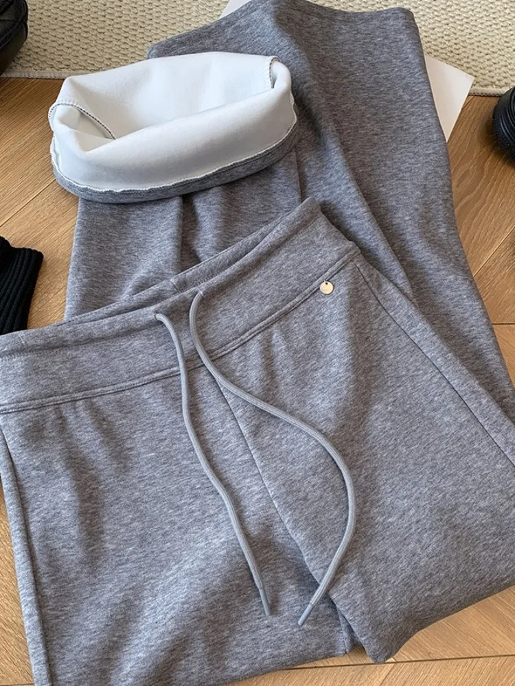 Calças Flare de Cintura Alta para Emagrecimento, Calças Vintage de Perna Larga com Cintura Elástica, Tamanhos Grandes para Outono e Inverno