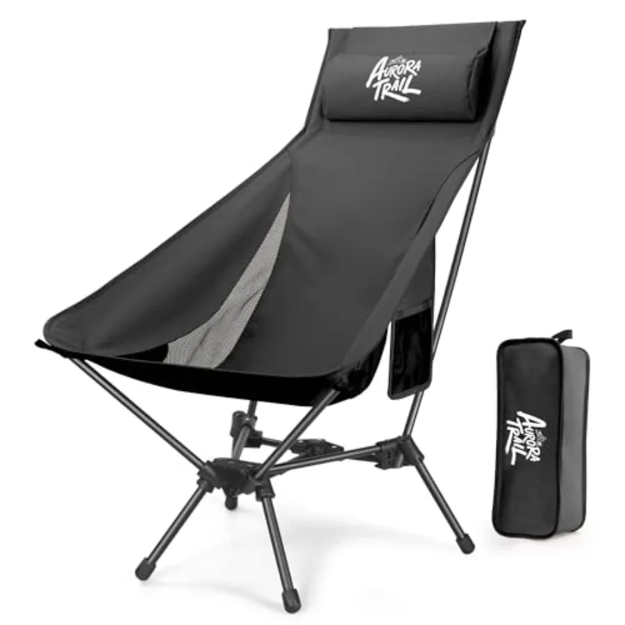 

AuroraTrail High Back Folding Camping Chair with Pillow Lightweight Portable Outdoor Chair with Cup Holder and Carry Bag, Sturd