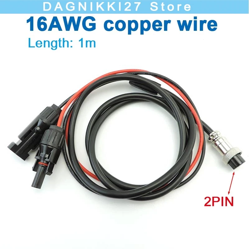 

1M 12V 48V DC GX-16 2Pin Female Air Plug Cable to Solar Panel Power Adapter Wire Connector Plug v27