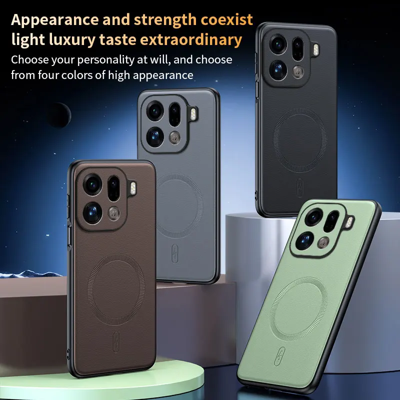 

Magnetic Wireless Charging Leather Case For OPPO Find X9 Pro Lens Protect Anti-Drop Soft Shockproof Silicone Cover Phone Cases