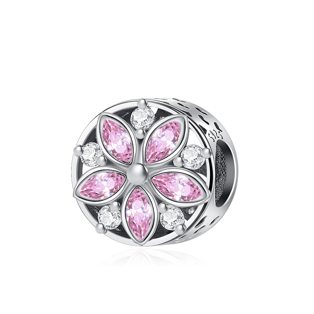 925 Sterling Silver Pink Perfume Charm Forever Mom Heart lotus Flower Pendant Bead Fit Original Bracelet Women DIY Jewelry