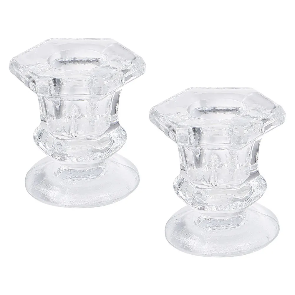 2Pcs Glass Candlestick Decor Sturdy Long Lasting Christmas Dinner Party Decoration Glass Holder