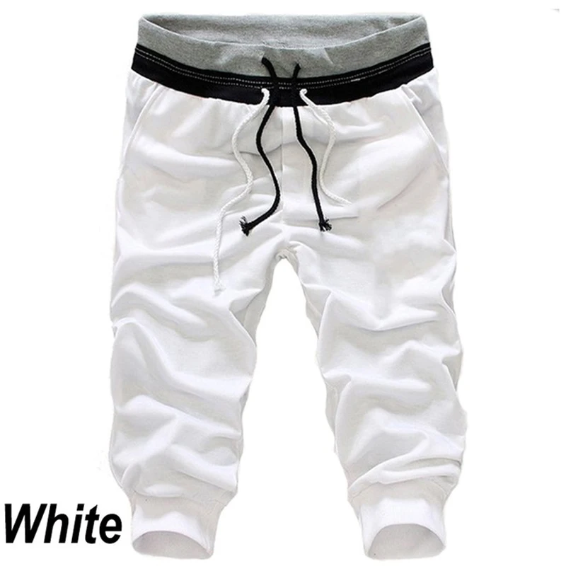 Men\'s casual summer sports jogging drawstring shorts plus size solid color pocket cotton beach shorts