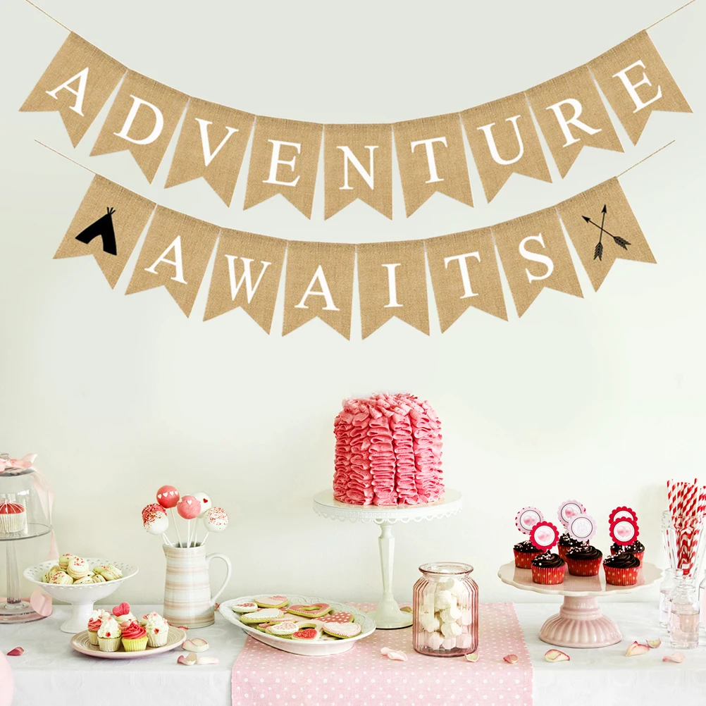 

Adventure Themed Banner Party Banners Festival Decor Linen Bunting Garland Swallow Tail Swallowtail Travel