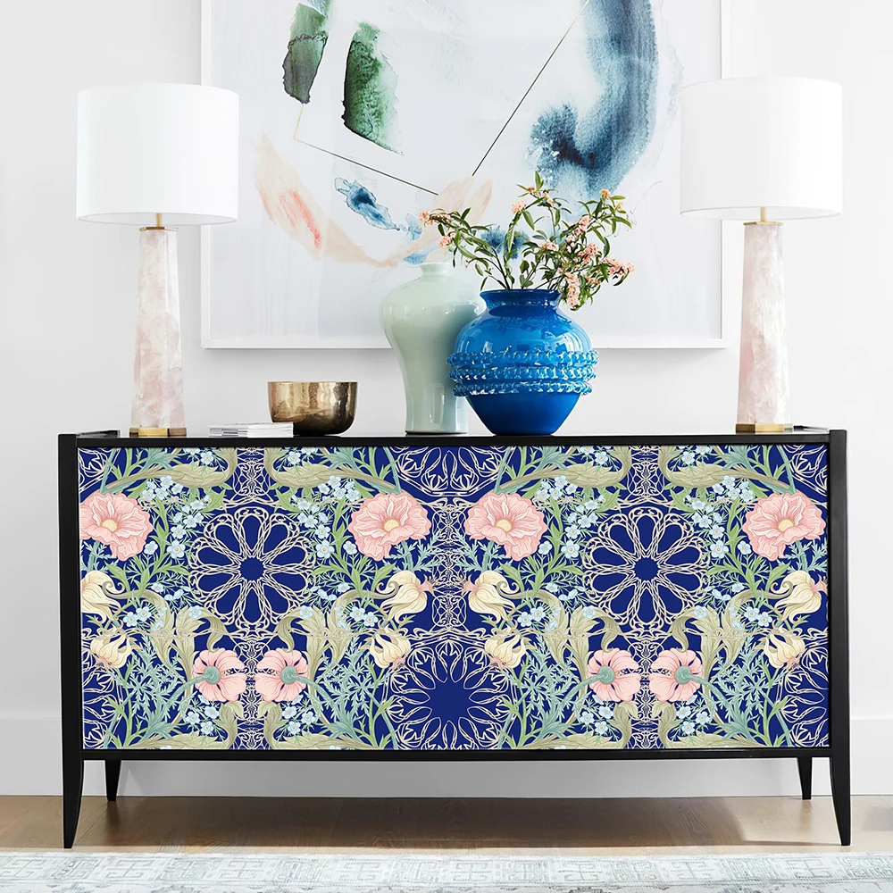 Boho Blue Floral PVC Wallpaper Peel And Stick Home Decor Contact Paper Elegant Flower Backdrop Furniture Cabinet Sticker