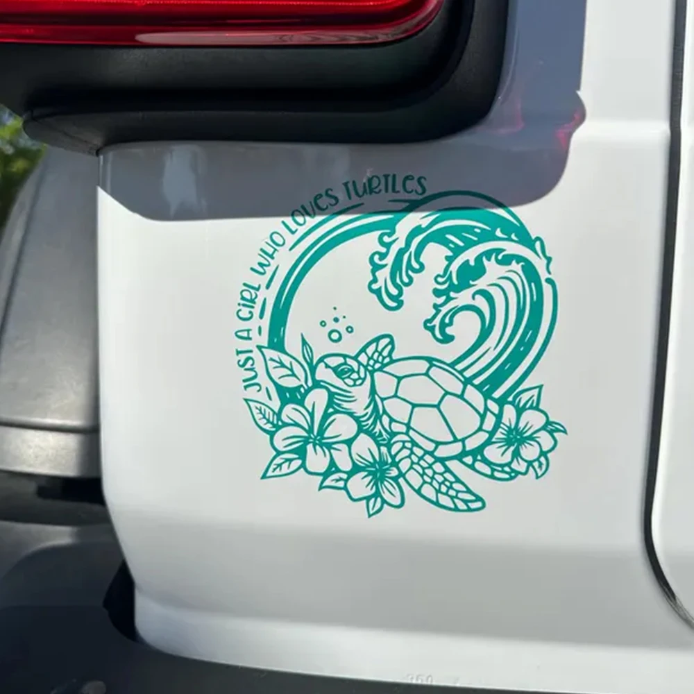 Just A Girl Who Loves Turtles Floral Sea Turtle Ocean Wave Plumeria Car Sticker Exterior Accessories Waterproof Vinyl Decal