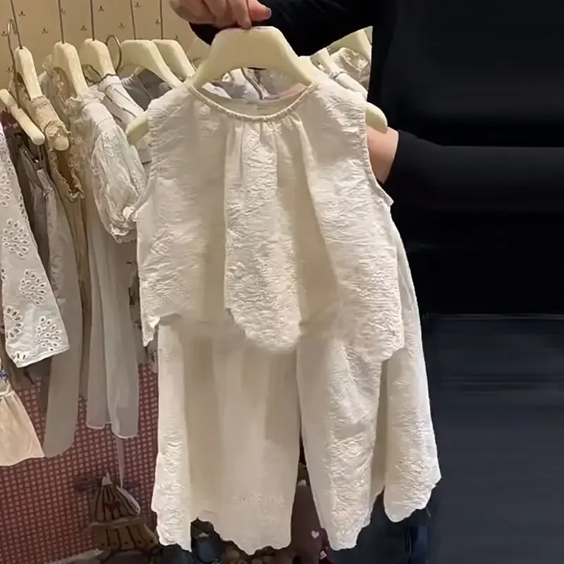 Ensemble en coton Y-Waistcoat pour enfants, pull en fibre, pantalon à jambes larges, taille élastique, longueur de rinçage, doux, décontracté,