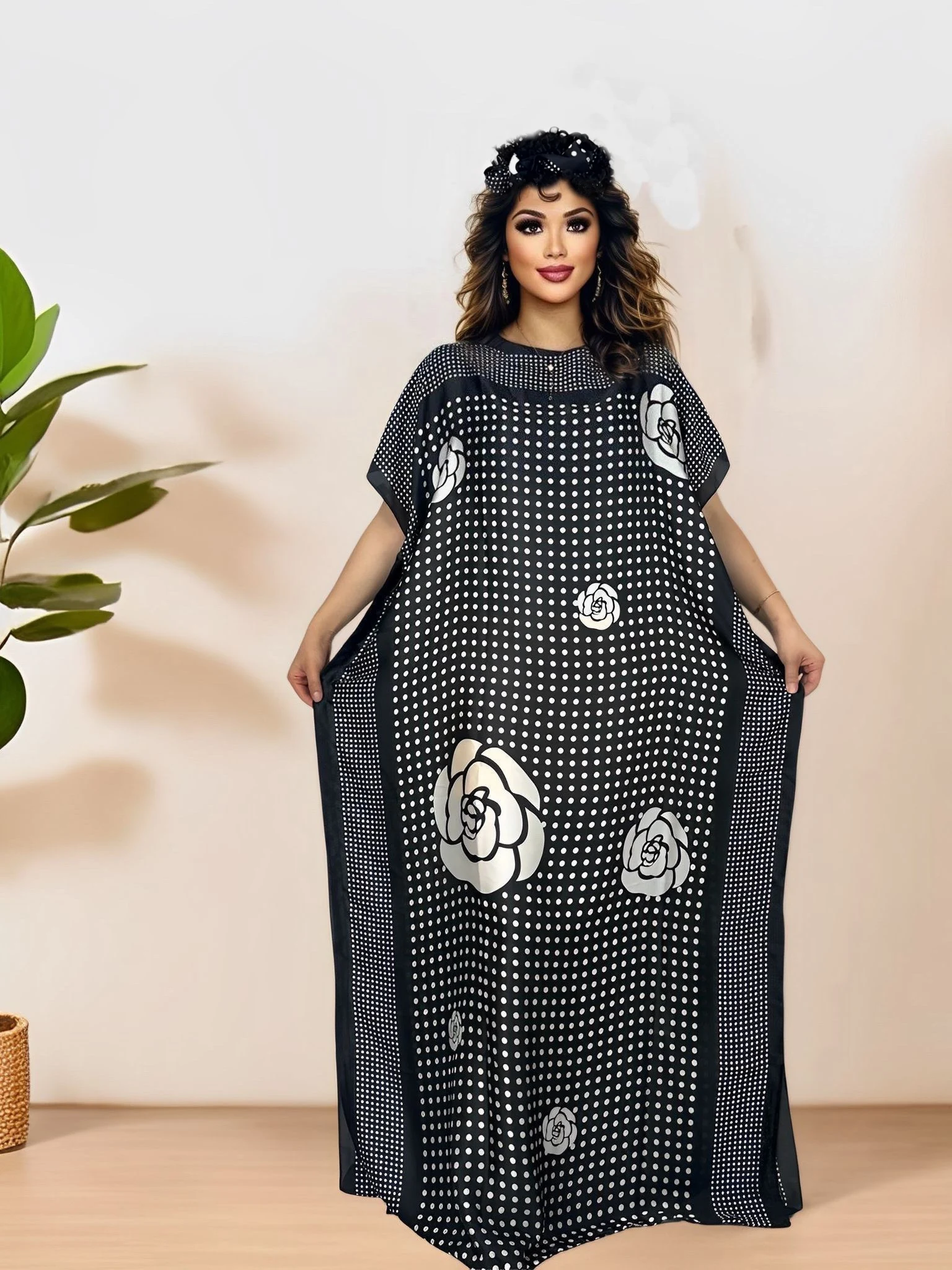 

Элегантный кафтан с цветочным принтом, платье Абая, летняя верхняя одежда, свободное платье макси с шарфом