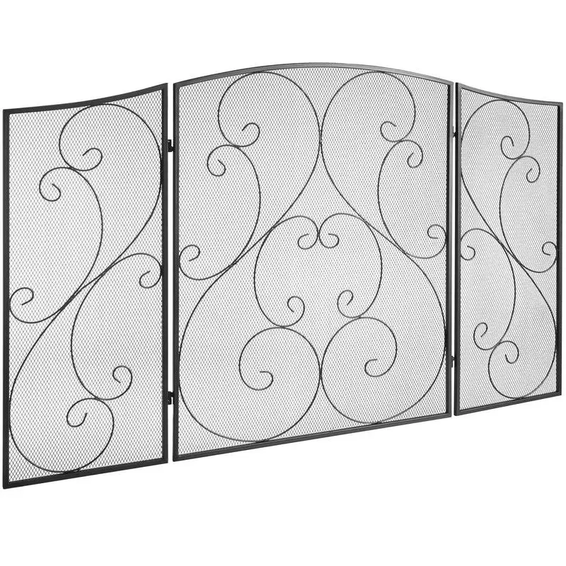 

Fireplace Screen 3 Panel, Sturdy Iron Mesh Fireplace Screen, 48"(L) x30.2"(H) Spark Guard Cover, No Assembly Required, Free Standing Fireplace Fence Grate for Living Room Home Decor Vintage Blac
