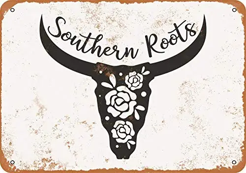 Wall-Color  Metal Sign - Southern Roots Longhorn - Vintage Look
