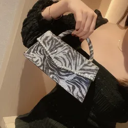 Borsa da donna Borsa quadrata con motivo zebrato alla moda con strass glitterati Borsa da sera con diamanti Borsa a tracolla con pochette per festa di nozze