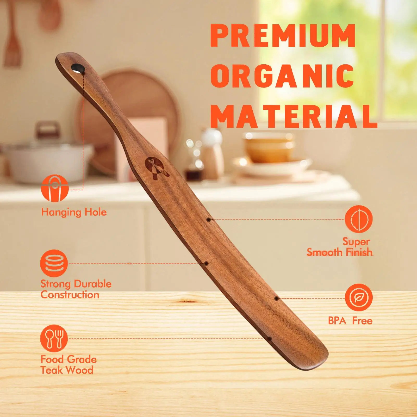 Kitchen Spatulas For Cooking Slotted Thin Paddle Stir Stick Utensil Sourdough Scraper Mixing Spoons Eco-Friendly Wooden Kitchen
