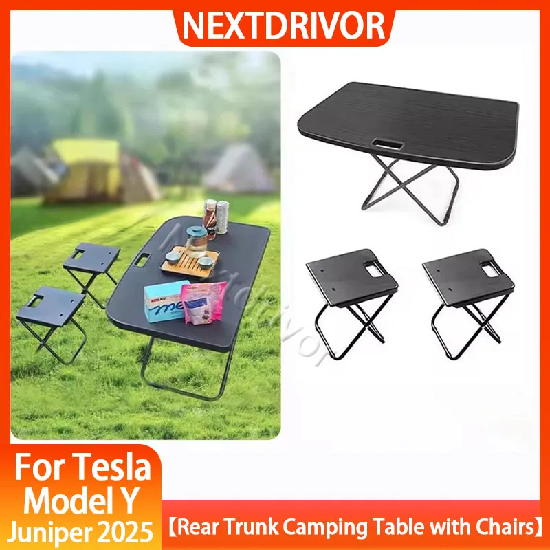 

For Tesla ModelY Juniper20252026 Portable Trunk Travel Folding Camping Picnic TablewithChairs Set Fits Rear Boot Car Accessories