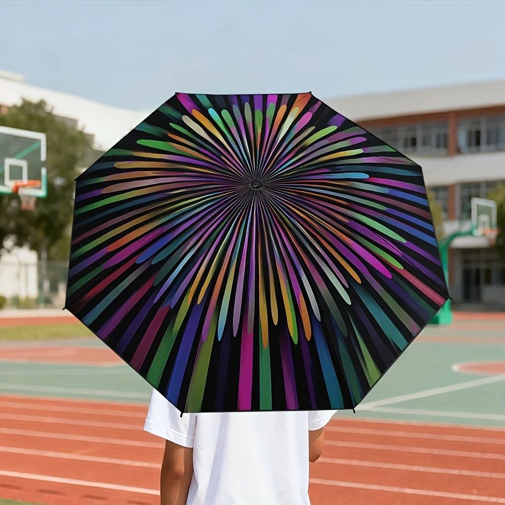 

1pc Open/Close Compact Folding Umbrella with & 8-Rib Reinforced Frame - Multicolor Spiral Burst (Pink/Purple/Green/Blue/Yellow