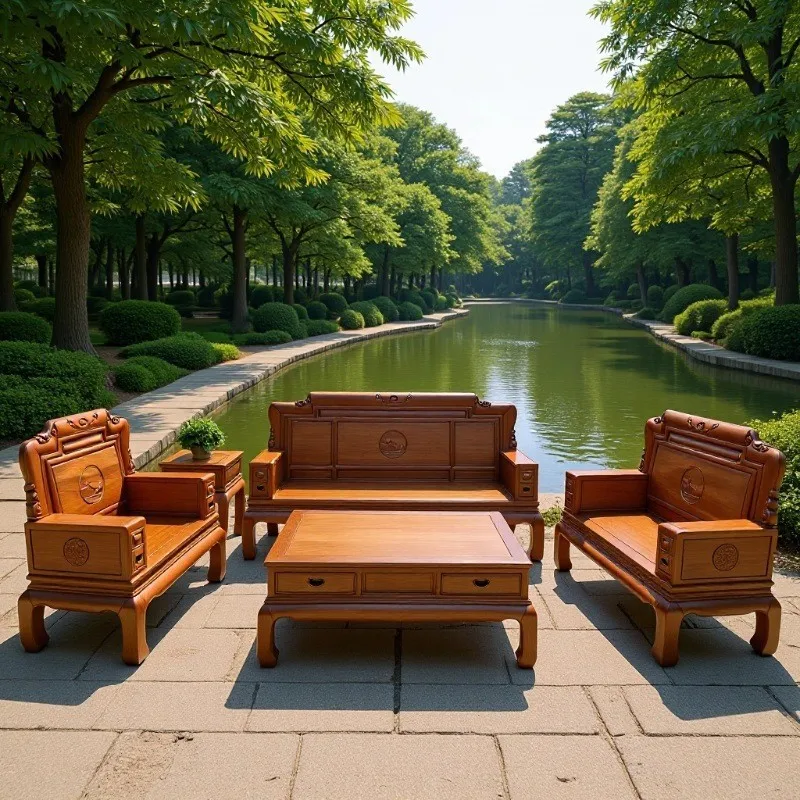 Living room sofa old elm sofa combination solid wood hotel lobby sofa antique table and chairs