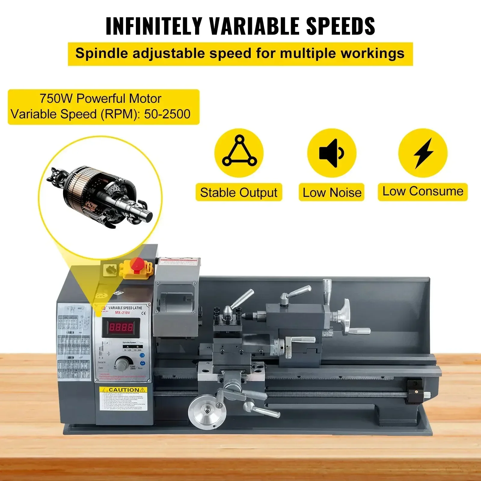 เครื่องกลึงโลหะขนาดเล็ก VEVOR, เครื่องกลึงโลหะขนาดเล็ก 750W, เครื่องมือตัดขนาด 8x16 นิ้ว สำหรับการแปรรูปชิ้นงานตัวอย่างและการทำงานด้านการสร้างแบบจำลอง