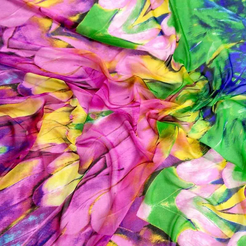 100% Mulberry silk anti-wrinkle silk chiffon fabric clothes scarf dress cloth handmade diy three-color feather printed fabric