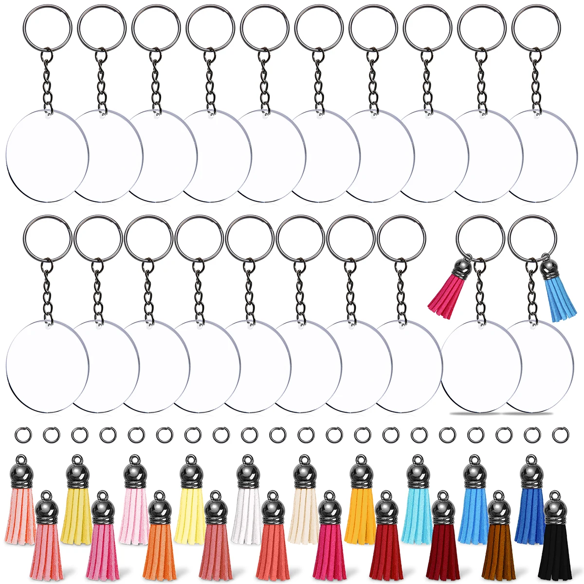 40 قطعة معدنية يا خاتم الربيع المشبك قابلة للفتح حلقة تسلق مستديرة المفاتيح مع شرابة جلدية وويفر DIY بها بنفسك الملحقات