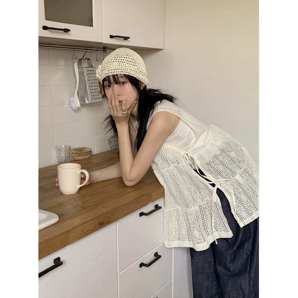 夏の新作 Sle レディース レースタイ 多用途 レイヤードベスト 年齢対応デザイン トレンディトップ 韓国 Sle インナーウェア レギュラーフィット
