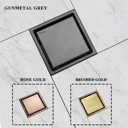 110x110mm Floor Drain 304 Stainless Steel Tile Invisible Insert Square Floor Waste Grates Bathroom  Anti-odor Shower Drain Gold