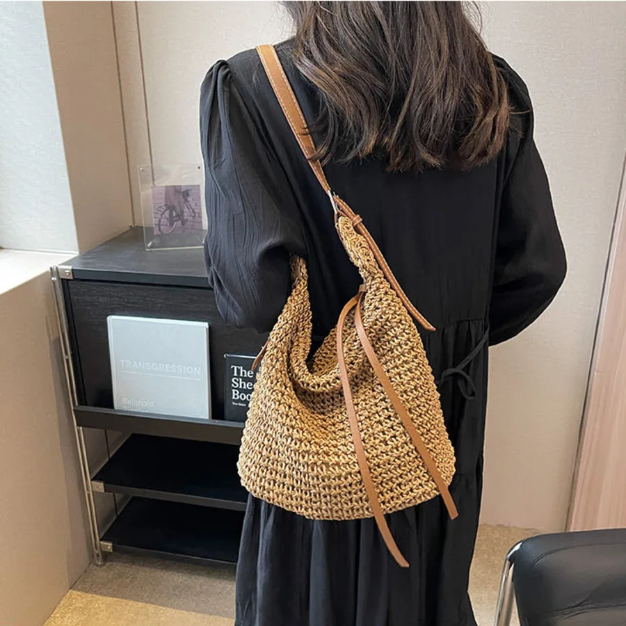 

Handwoven Bag For Women 2023 Fashion Retro Tote Bag Versatile Large Capacity Shoulder Bag Straw Woven Beach Cute Bags Vintage