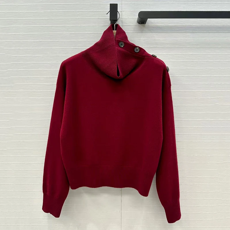 

Women's sweater New asymmetrical slim fit high neck long sleeved top for autumn 2025 Cashmere blend pullover Knitwear Women top