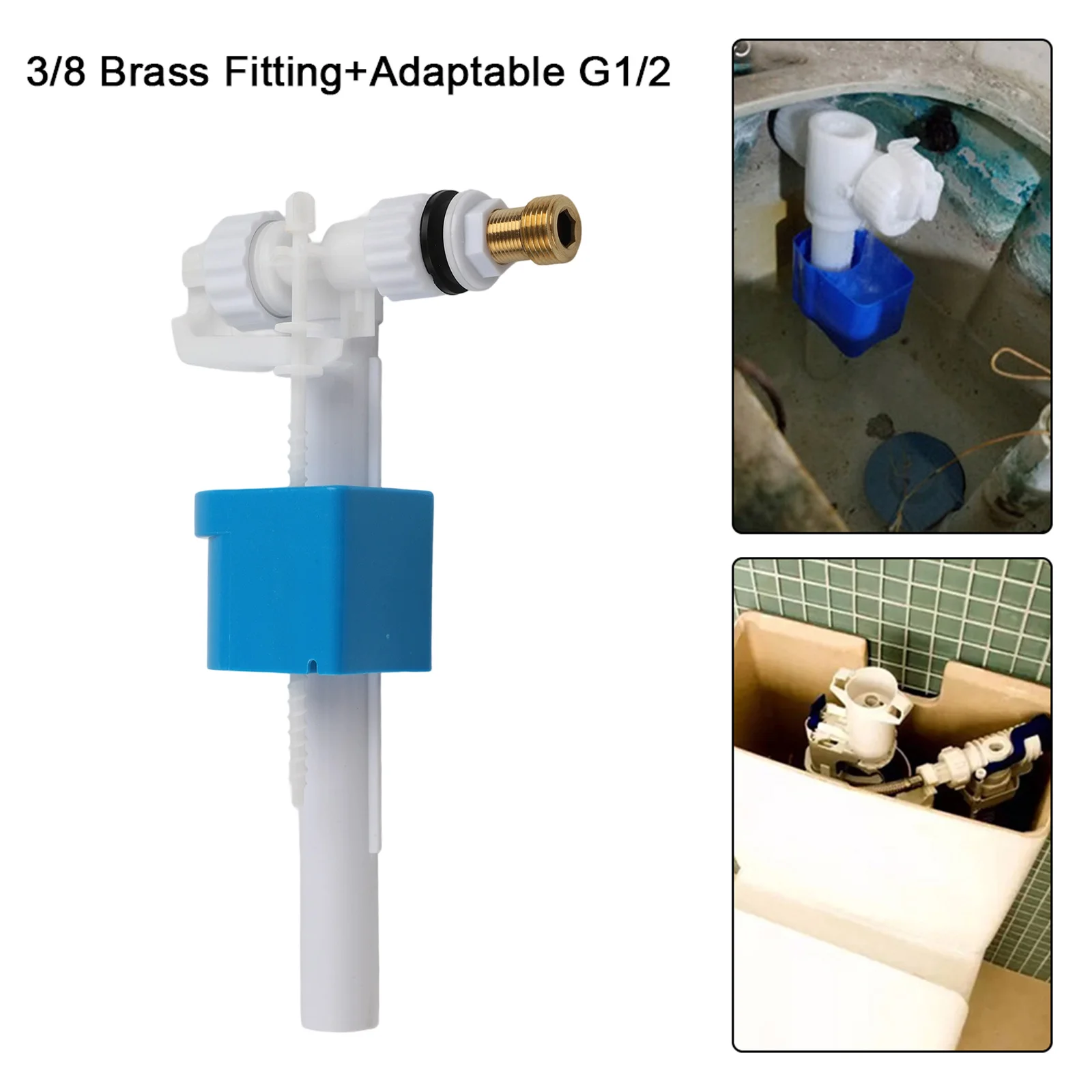 Toilet Cistern Fill Valve Entry Inlet Flush Valve Bottom Siphon Fill Float Toilet Repair Kit 3/8in Connector For Water Container