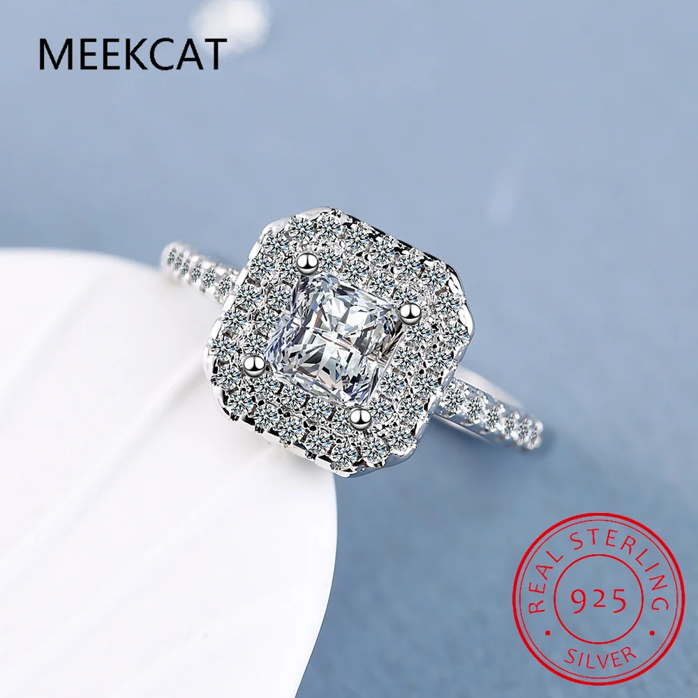 2023 Real 925 Sterling Silver Delicate Square Clear CZ Charm Finger Rings Adjustable For Women Wedding Engagement Jewelry RHR718