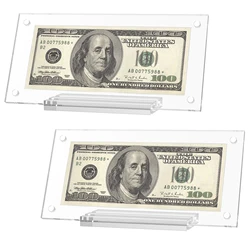 2Pcs Acrylic Dollar Bill Frame Holder with Base Practical Tabletop Display Collectible US Souvenir Money Dollar Bills