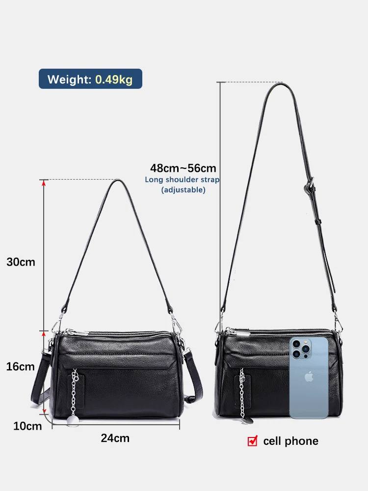 Zency Soft Leather Casual Shoulder Bag For Female Double Zippered Pockets Small Summer Underarm Bag Crossbody Ladies Purse New