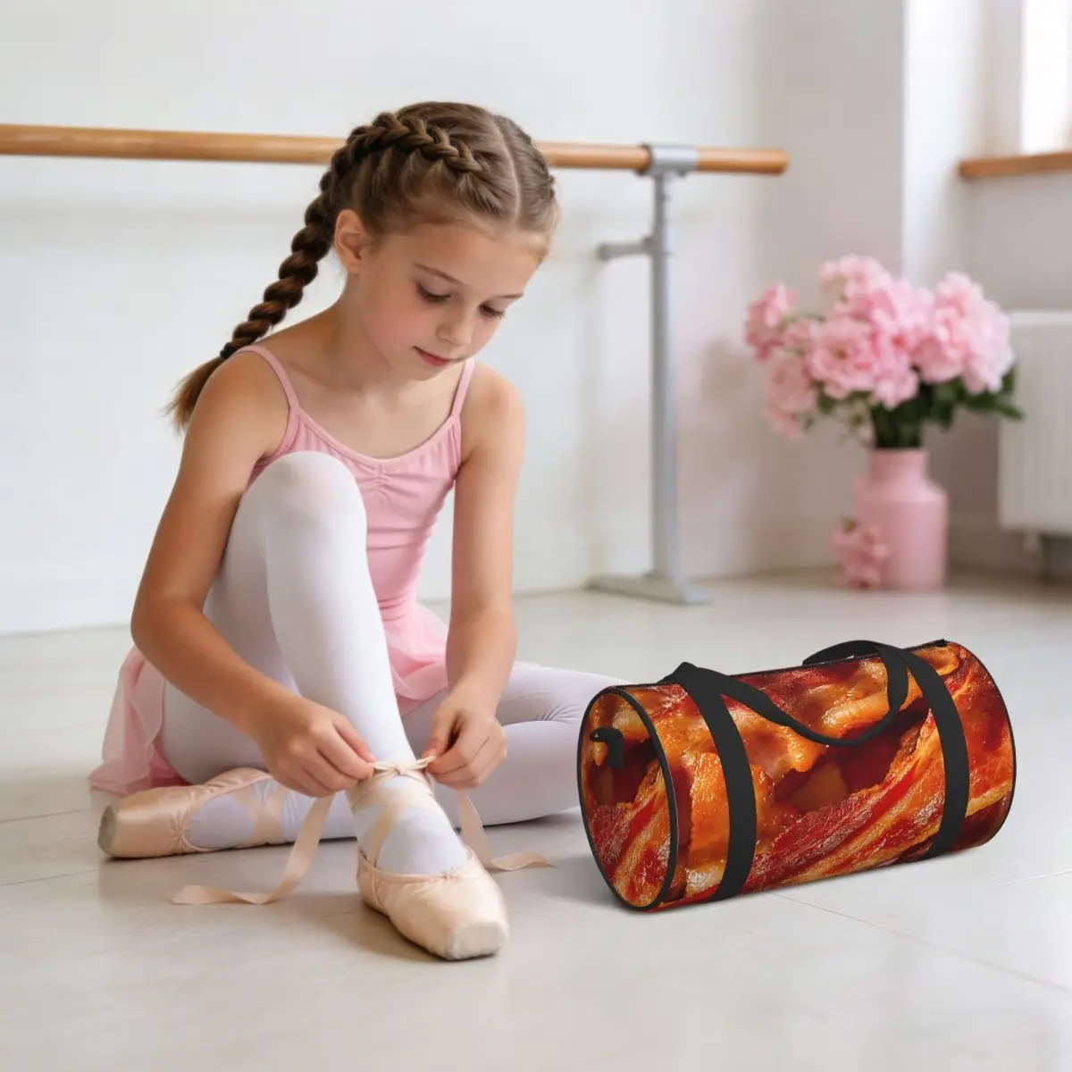 Delicious Crispy Bacon Background FunnyLuggage Bag Multi-Functional Duffle Tote Bag Handbags Gym Bags Fitness Bag for Boys Girls
