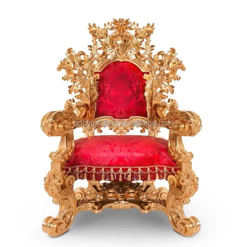 European Style Luxurious Gold Wooden Baroque Style Living Room Antique Carved Armchair Solid Wood Sofa Chair