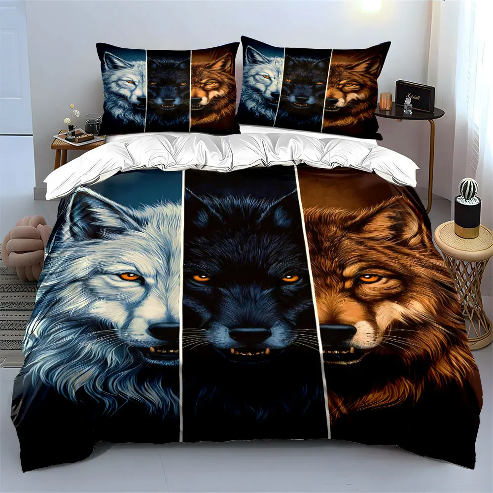 Wolf Themed Duvet Cover Design Print Bedding Set 1 Duvet Cover 2 Pillowcases for Adult and Children Luxury Gift Full Size