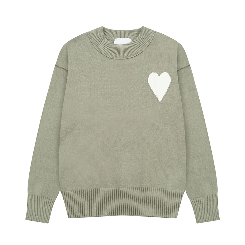 

Sweater Women Pullovers Knitted Heart Printed Long Sleeve Warm Loose Turn-Down Crewneck Sweater Autumn Winter Man Tops