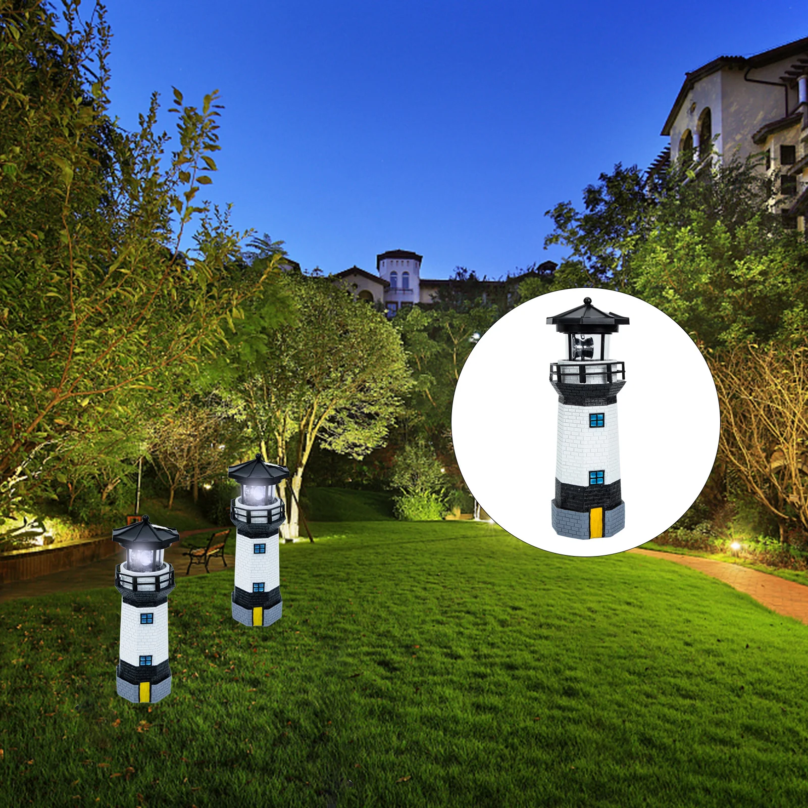 

Solar Powered Light Resin L Yard Garden Outdoor Night Auto On Rotating Bead Solar Panel Rechargeable