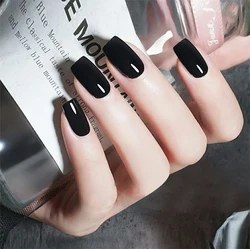 24pcs Glossy Demitint Series Medium Square Press On Nails  Solid Color False Nails With Jelly Sticker Reusable Fake Nails