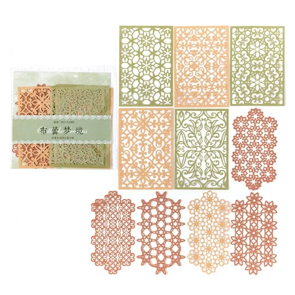 10pcs/Pack Vintage Lace Paper Cutout Design Hollow Out Texture Craft Paper Pack DIY Handmade Large Size