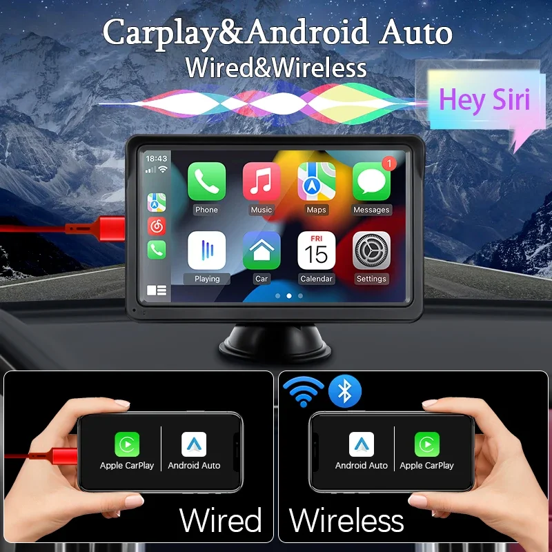 مشغل فيديو للوسائط المتعددة للسيارة، CarPlay، Android، Auto، راديو، 7 بوصة، محمول، شاشة تعمل باللمس، USB، AUX لكاميرا الرؤية الخلفية #2