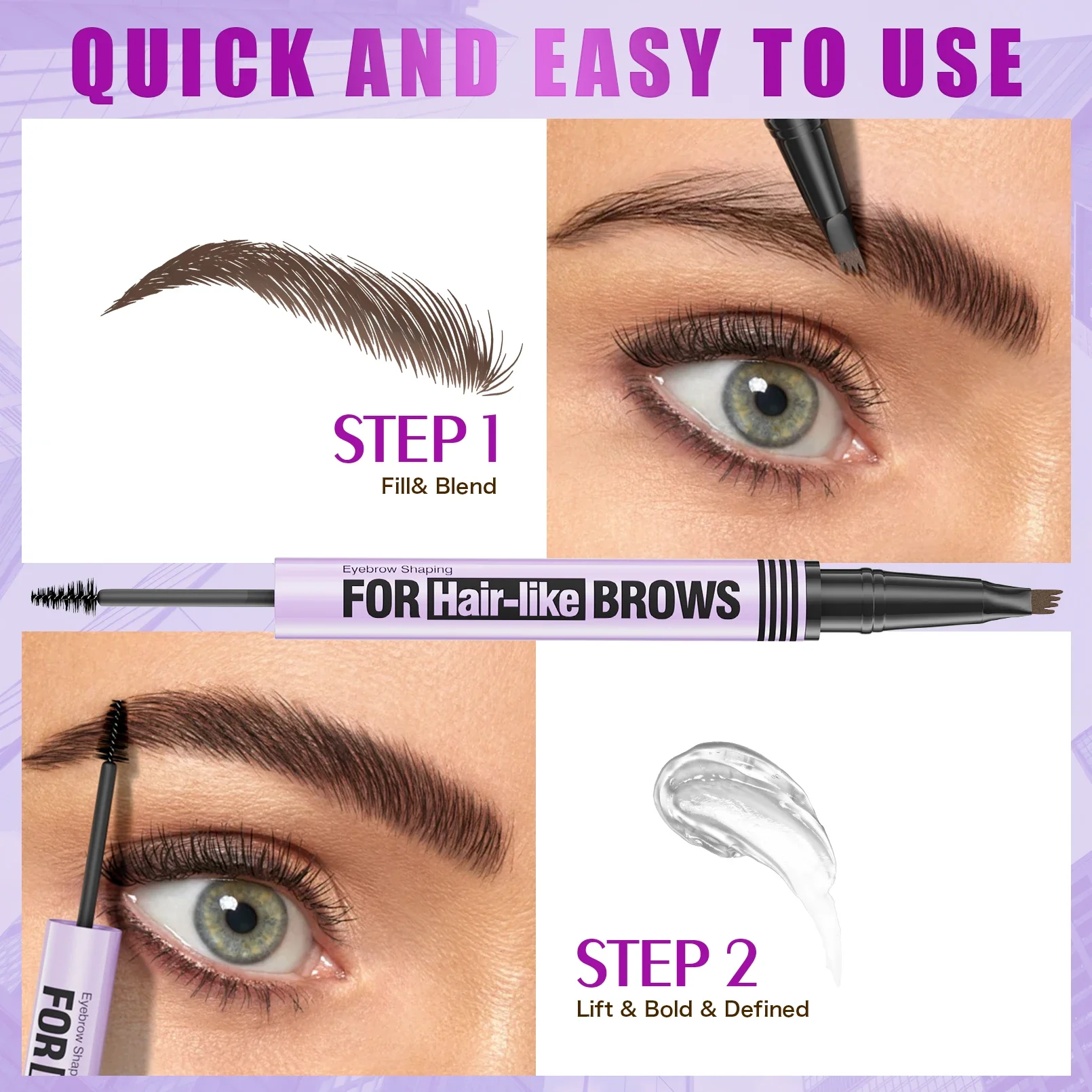 Waterproof Eyebrow Pencil 2in1 Liquid Gel Pen Long Lasting Cream Makeup Kit Four Claw Double End Natural