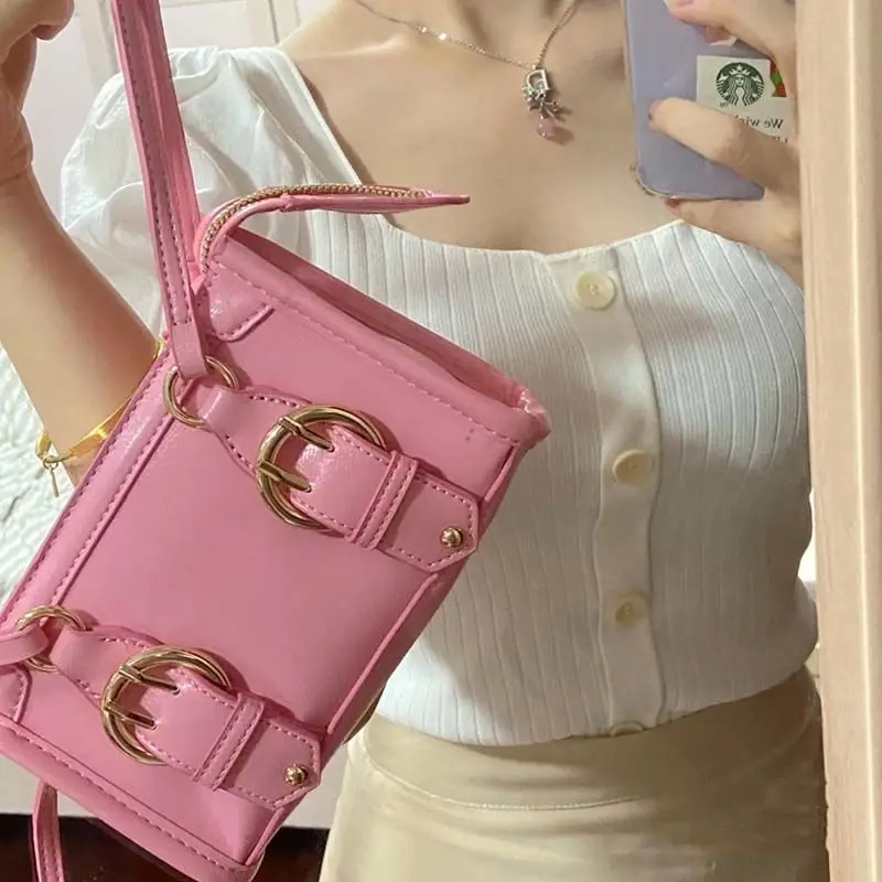 JIAERDI Harajuku Pink Y2k Messenger Bag Women Summer Sweet Girls Folds Cloud Square Bags Ladies Fairycore Solid Crossbody Bags