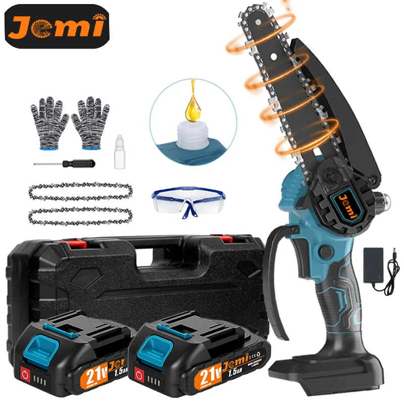 La motosierra inalámbrica Jemi Tool viene con cadenas reemplazables y un sistema de engrase automático, también como batería de gran capacidad